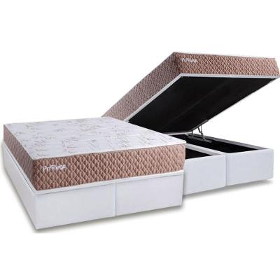 Kit Cama Box Baú Queen Privilege Cerejeira Molas Ensacadas Branco Paropas
