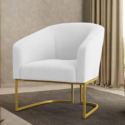 Poltrona Decorativa Stella Bouclê Base Dourada Off White D'Rossi