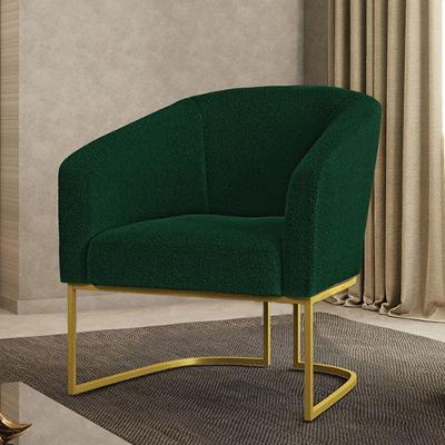 Poltrona Decorativa Stella Bouclê Base Dourada Espuma D26 Verde D'Rossi