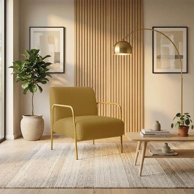 Poltrona Decorativa Helena Bouclê Base Aço Dourado Mostarda D'Rossi
