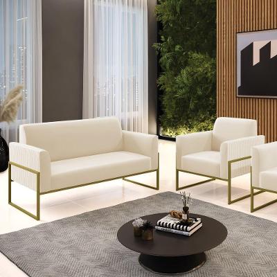 Sofá Namoradeira e Poltrona Marisa 3 Lugares Off White Veludo D'Rossi