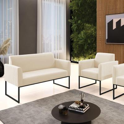 Sofá Namoradeira e Poltrona Marisa Off White Veludo D'Rossi
