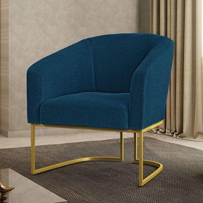 Poltrona Decorativa Stella Base Industrial Dourado Bouclê Azul D'Rossi