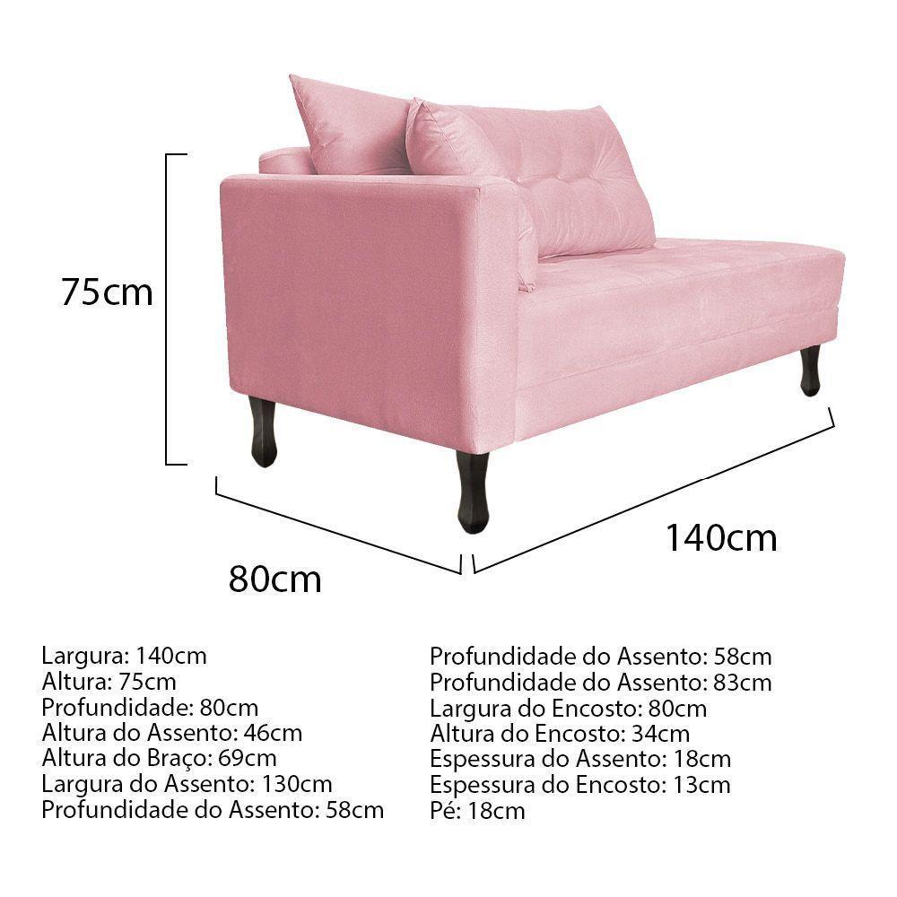 Kit Diva Recamier Azura 140Cm Lado Direito E 02 Poltronas Classic Suede - Amarena Móveis Rosabebê - 6