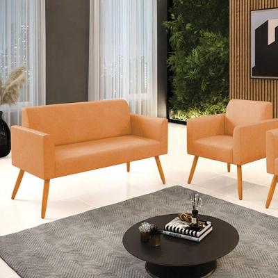 Conjunto Sofás Marisa Namoradeira e Poltrona Camel Sintético D'Rossi