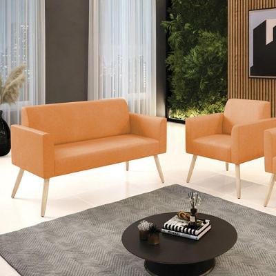 Conjunto Sofás Marisa Namoradeira e Poltrona Camel Sintético D'Rossi