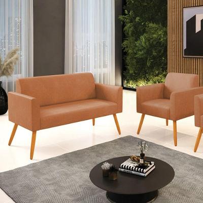 Conjunto Sofás Marisa Namoradeira e Poltrona Whisky Sintético D'Rossi