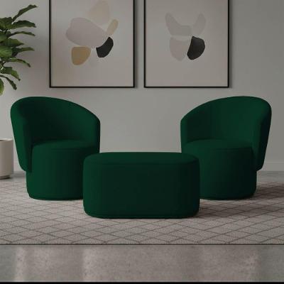 Kit 2 Poltronas e Puff Malu Max Bouclê Orgânico Verde D'Rossi