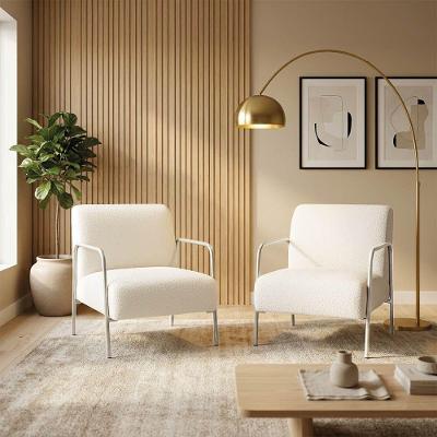 Kit 2 Poltronas Helena Decorativas Bouclê Base Aço Off White D'Rossi