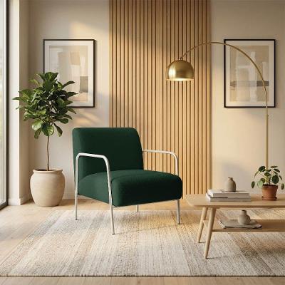 Poltrona Decorativa Helena Suede Base Aço Champanhe Verde D'Rossi