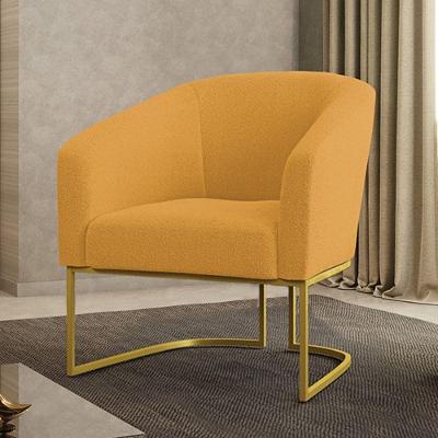 Poltrona Decorativa Stella Bouclê Base Dourada Mostarda D'Rossi