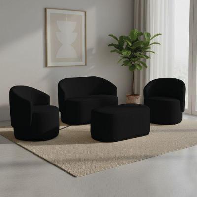 Kit Namoradeira Malu Max com Poltronas e Puff Bouclê Orgânico Preto D'Rossi