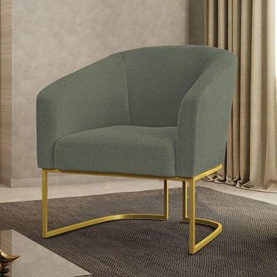 Poltrona Stella Decorativa Bouclê Base Dourada Verde Pistache D'Rossi