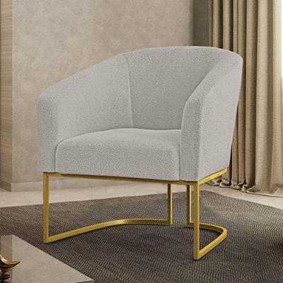 Poltrona Stella Bouclê Base Industrial Dourada Cinza D'Rossi