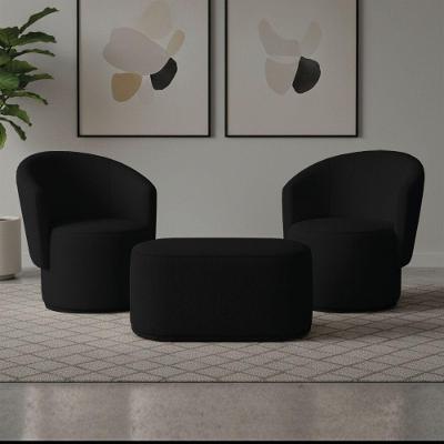 Kit 2 Poltronas e Puff Malu Max Bouclê Orgânico Preto D'Rossi