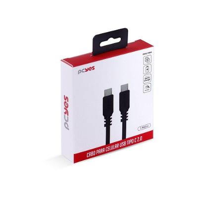 Cabo USB Pcyes Tipo C 2.0 para Tipo C 480Mbps 65W 1m Preto