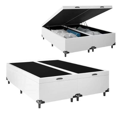 Cama Box com Baú Casal Bipartido em Madeira com Abertura Pneumática Branco Colchão dos Sonhos
