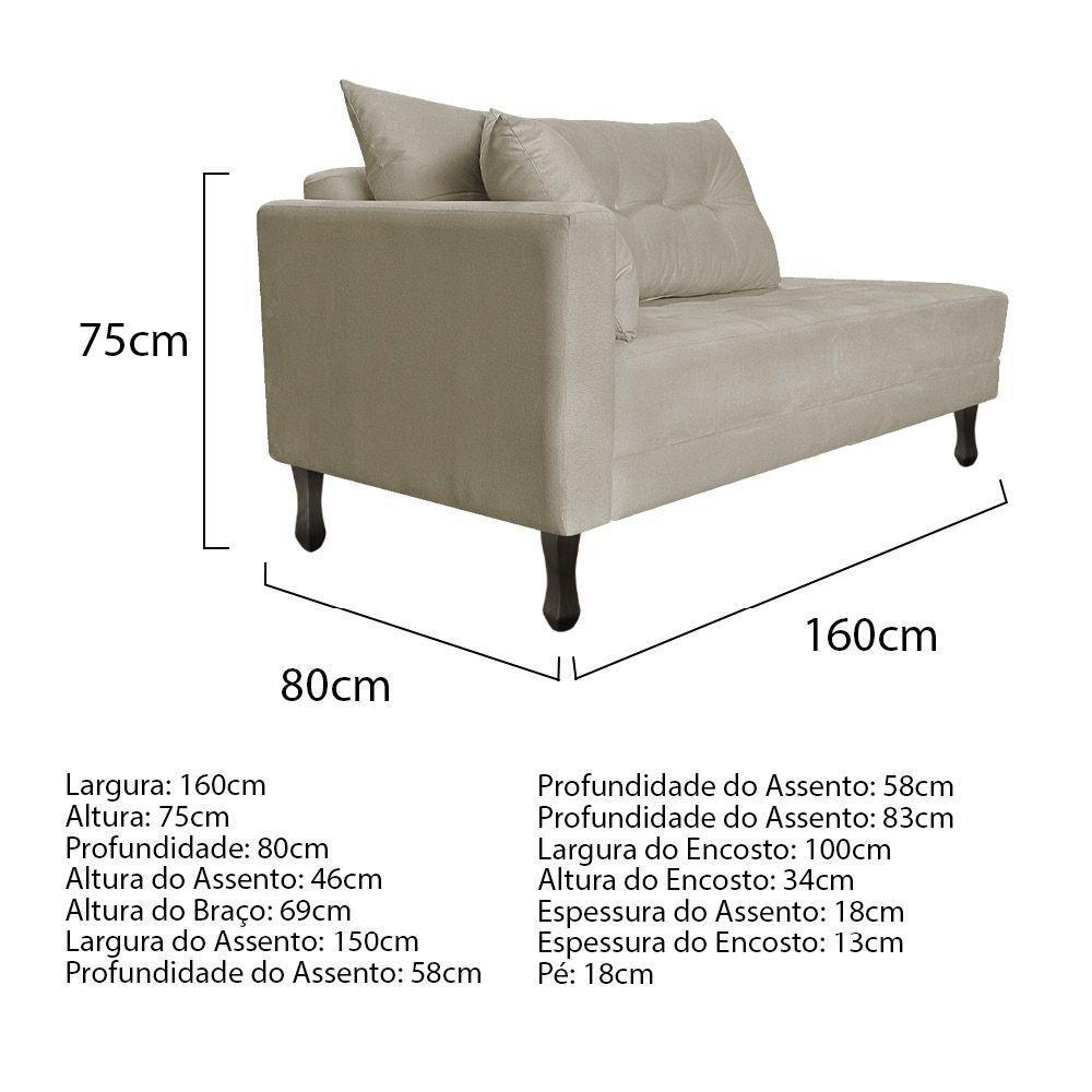 Kit Diva Recamier Azura 160Cm Lado Direito E 02 Poltronas Classic Linho - Doce Sonho Móveis Bege - 4