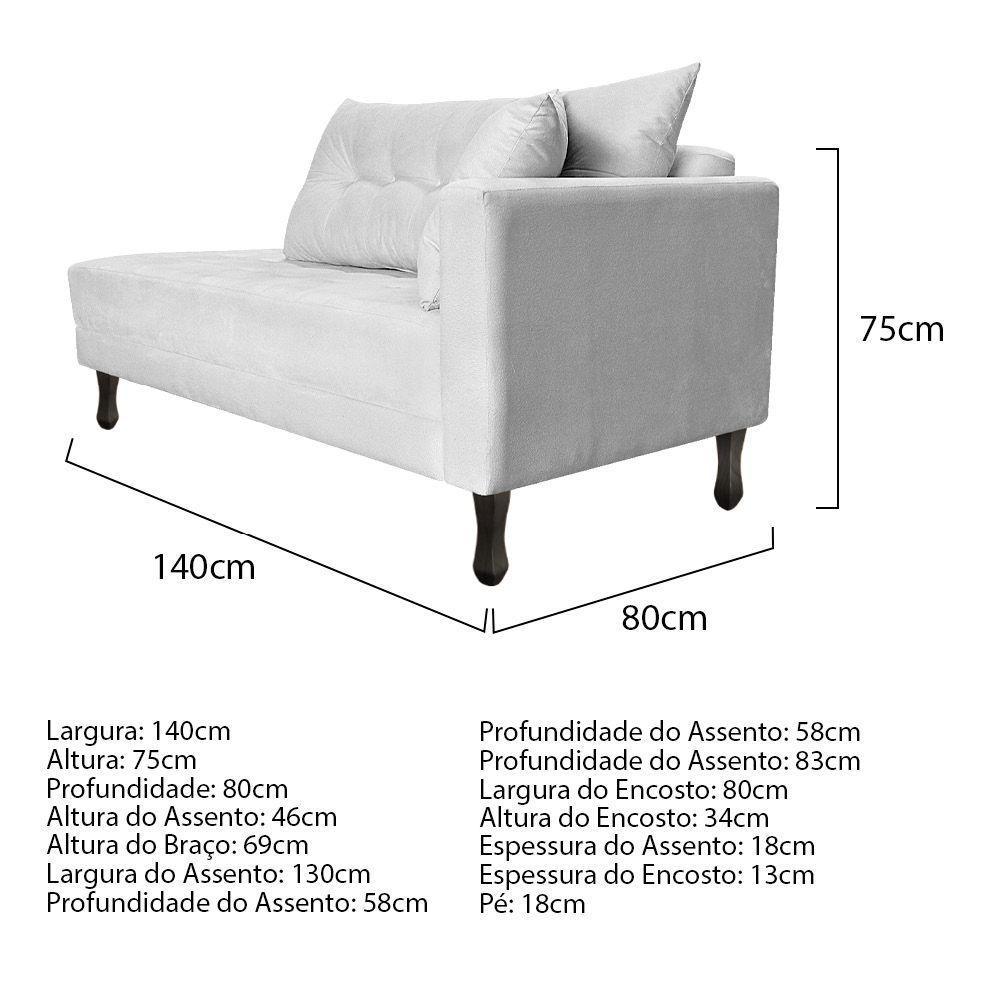 Kit Diva Recamier Azura 140Cm Lado Esquerdo E 02 Poltronas Classic Suede - Doce Sonho Móveis Branco - 4