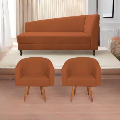 Kit Diva 185Cm Lado Esquerdo E 02 Poltronas Luiza Suede - Doce Sonho Móveis Terracota