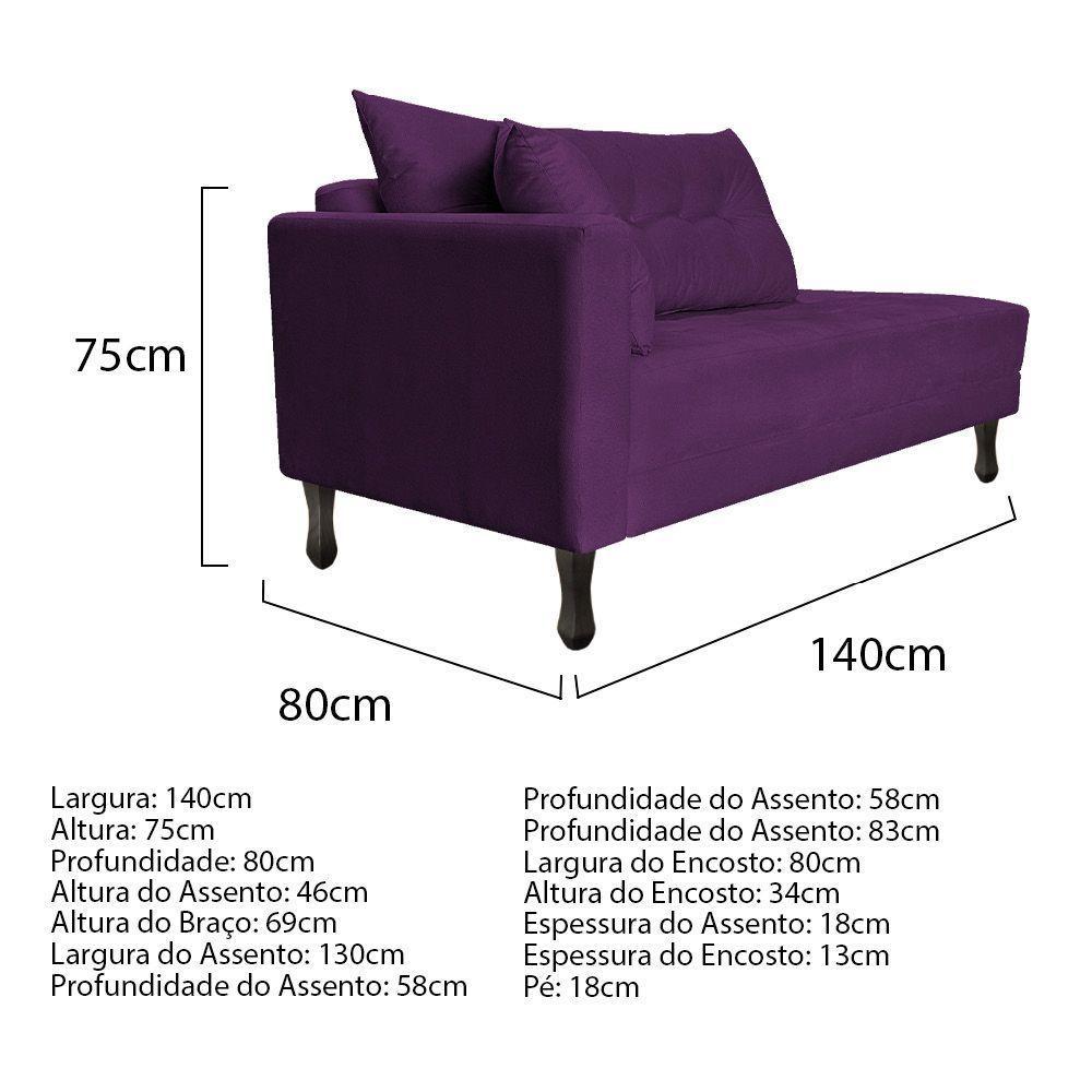 Kit Diva Recamier Azura 140Cm Lado Direito E 02 Poltronas Classic Suede - Doce Sonho Móveis Roxo - 4