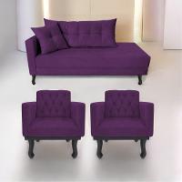 Kit Diva Recamier Azura 140Cm Lado Direito E 02 Poltronas Classic Suede - Doce Sonho Móveis Roxo - 1
