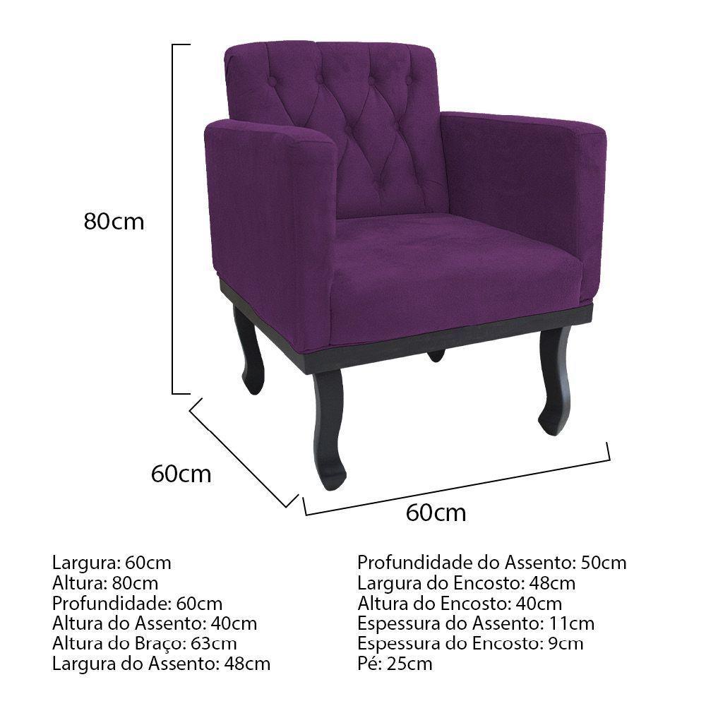 Kit Diva Recamier Azura 140Cm Lado Esquerdo E 02 Poltronas Classic Suede - Doce Sonho Móveis Roxo - 3