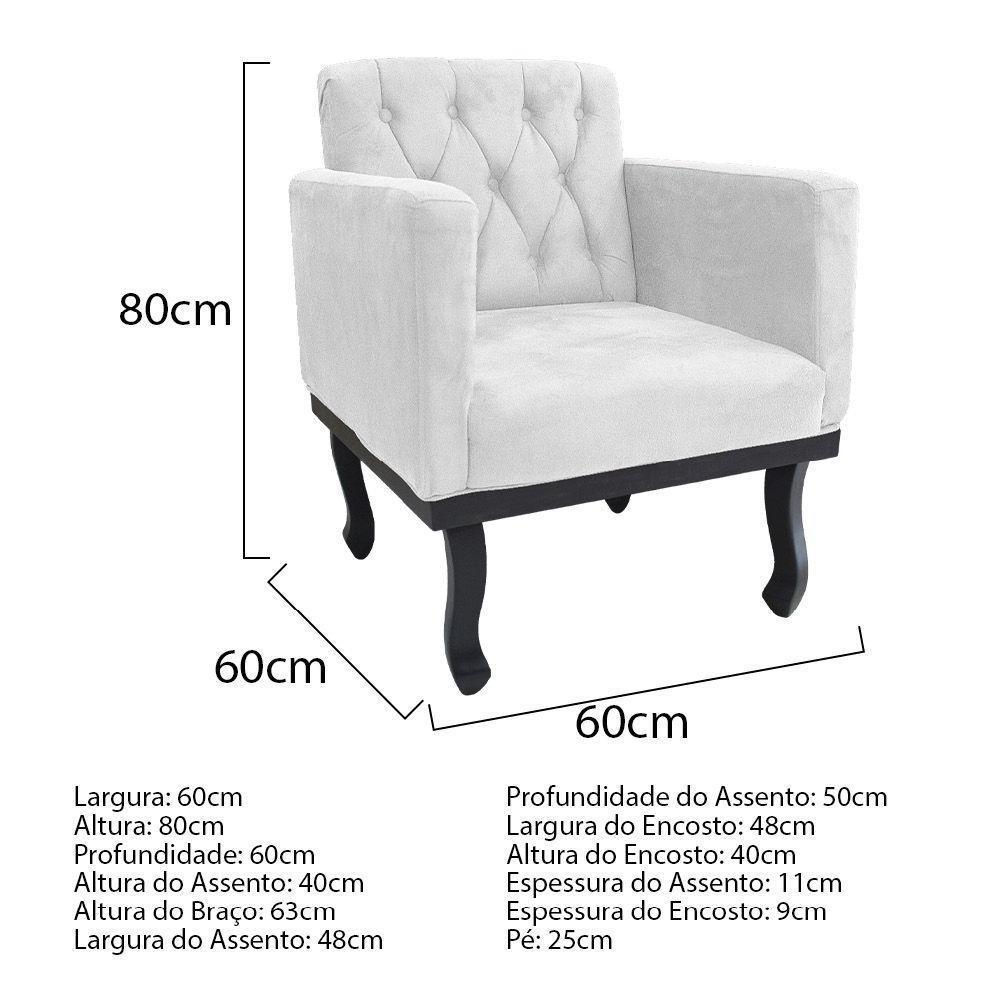 Kit Diva Recamier Azura 140Cm Lado Direito E 02 Poltronas Classic Suede - Doce Sonho Móveis Branco - 3