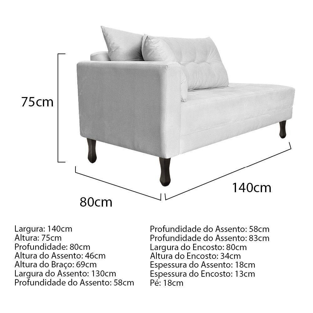 Kit Diva Recamier Azura 140Cm Lado Direito E 02 Poltronas Classic Suede - Doce Sonho Móveis Branco - 4