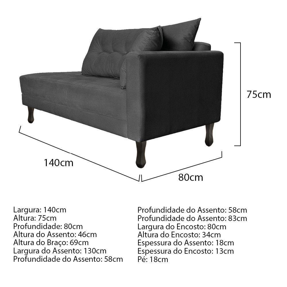 Kit Diva Recamier Azura 140Cm Lado Esquerdo E 02 Poltronas Linho - Doce Sonho Móveis Cinzaescuro - 4