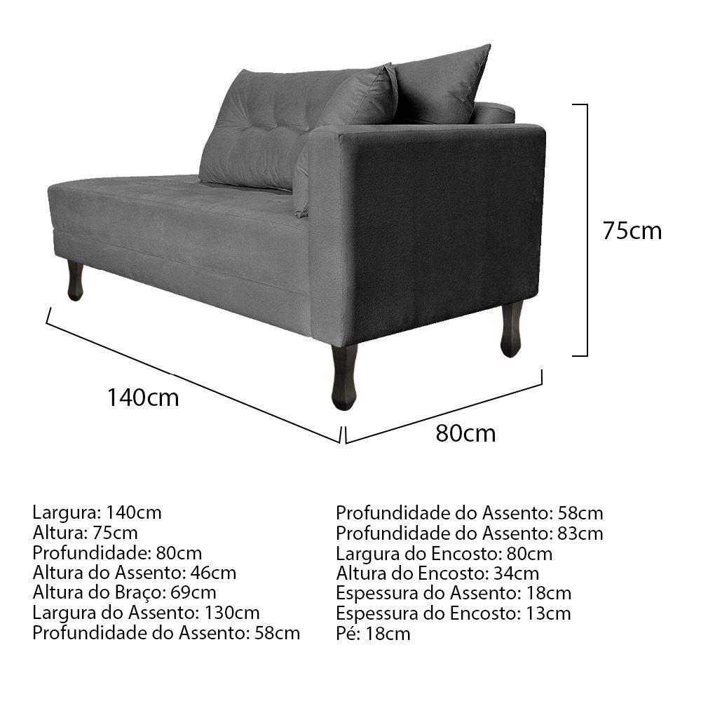 Kit Diva Recamier Azura 140Cm Lado Esquerdo E 02 Poltronas Classic Suede - Doce Sonho Móveis Cinza - 4