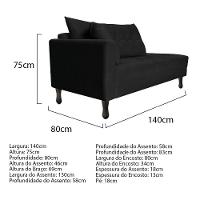Kit Diva Recamier Azura 140Cm Lado Direito E 02 Poltronas Classic Suede - Doce Sonho Móveis Preto
