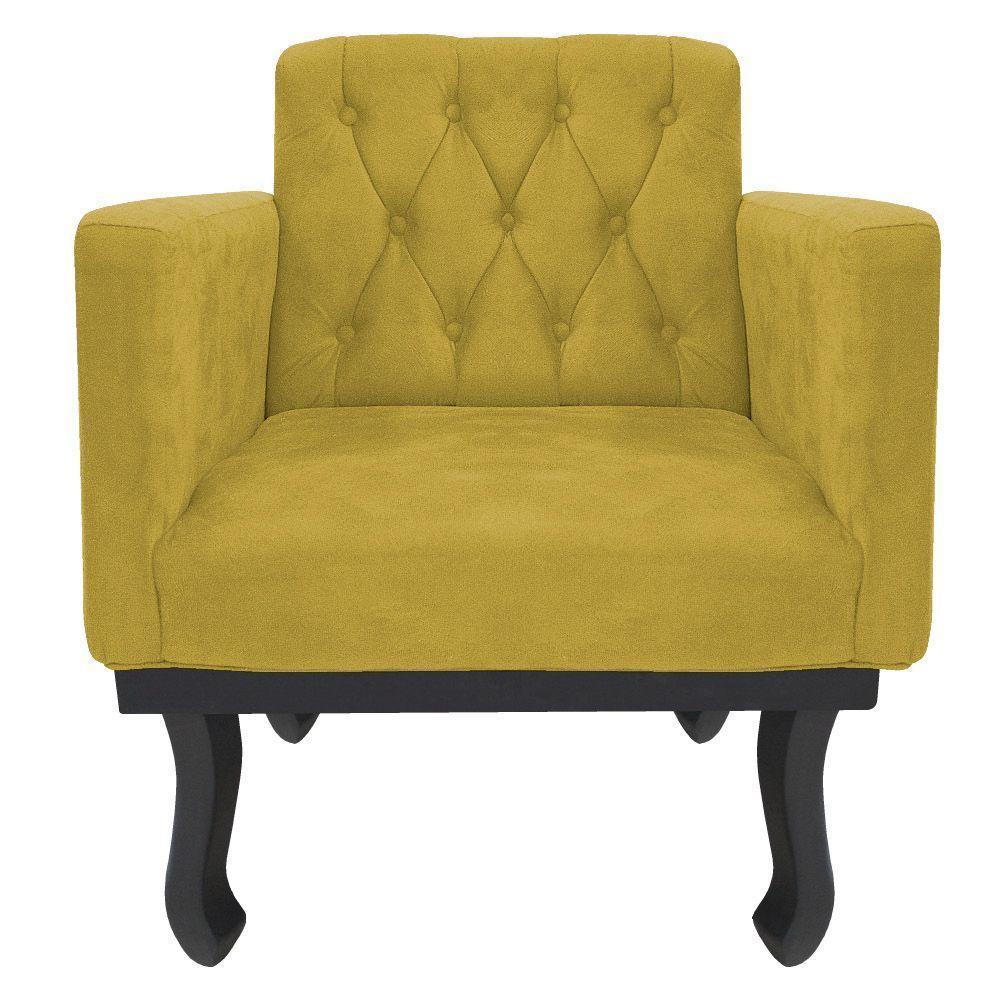 Kit Diva Recamier Azura 140Cm Lado Direito E 02 Poltronas Classic Suede - Doce Sonho Móveis Amarelo - 5