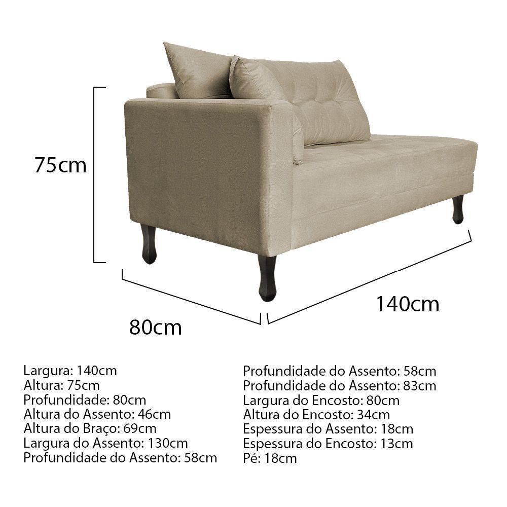 Kit Diva Recamier Azura 140Cm Lado Direito E 02 Poltronas Classic Suede - Doce Sonho Móveis Bege - 4