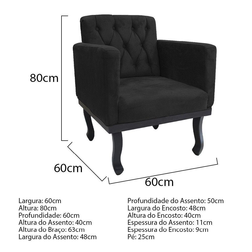 Kit Diva Recamier Azura 140Cm Lado Direito E 02 Poltronas Classic Suede - Amarena Móveis Preto - 6