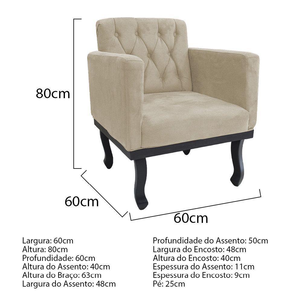 Kit Diva Recamier Azura 140Cm Lado Direito E 02 Poltronas Classic Suede - Amarena Móveis Bege - 3
