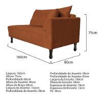 Kit Diva Recamier Azura 160Cm Lado Esquerdo E 02 Poltronas Suede - Doce Sonho Móveis Terracota