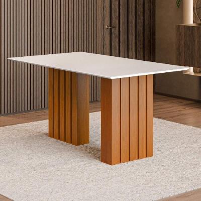 Mesa De Jantar Com Vidro 6 Lugares Multimóveis Cr50233 Cinamomo-off White