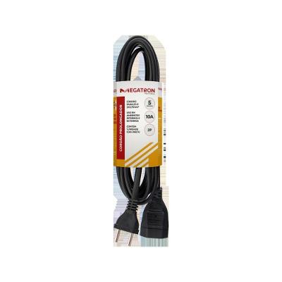 Cordão Prolongador PP Plano 3x0,75MM 5m 10A 250V Preto Megatron