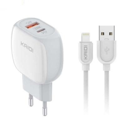 Carregador Turbo Kaidi KD-106C 20W USB-C e USB-A Bivolt com Cabo Lightning