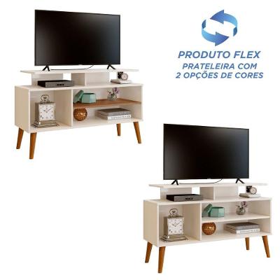 Rack para TV Lyon 42 Polegadas 110CM Pés em Madeira Off White Carmolar Móveis