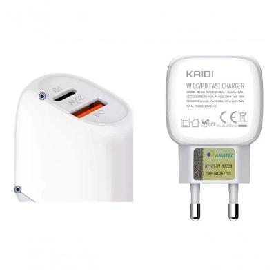 Carregador Turbo Kaidi KD-106C 20W Bivolt 2 Saídas com Cabo Micro-USB V8