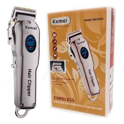 Máquina de Cortar Cabelo KM-2002 Cordless Lítio 180min Display LCD Prata Kemei