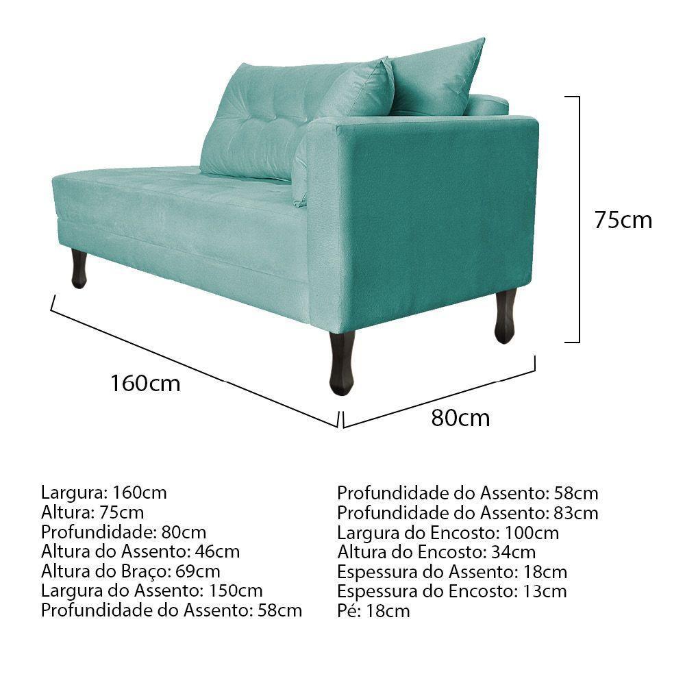 Kit Diva Recamier Azura 160Cm Lado Esquerdo E 02 Poltronas Suede - Doce Sonho Móveis Azultiffany - 4