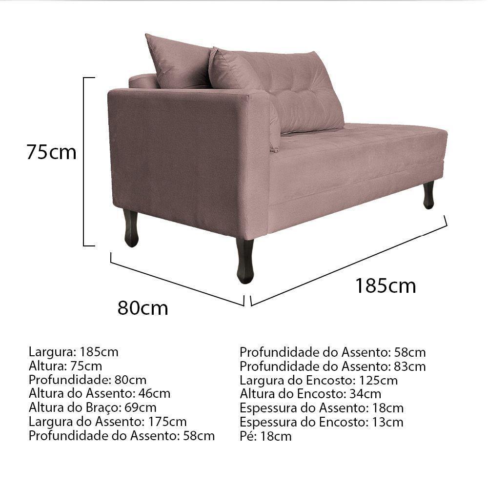 Kit Diva Recamier Azura 185Cm Lado Direito E 02 Poltronas Classic Linho - Amarena Móveis Rosê - 4