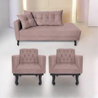 Kit Diva Recamier Azura 185Cm Lado Direito E 02 Poltronas Classic Linho - Amarena Móveis Rosê - 1