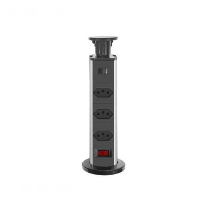 Tomada de Mesa em Torre USB Tipo C 3 Entradas Bivolt Tampa Protetora
