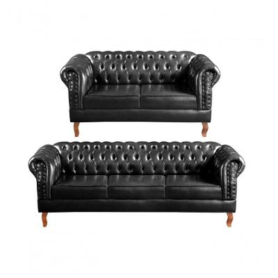 Sofá Dom Pedro Conjunto 2 e 3 Lugares Courissimo Preto 005 Bella Decor