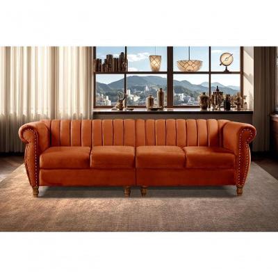 Sofá Realeza Chesterfield 4 Lugares Veludo Terracota 400 Bella Decor