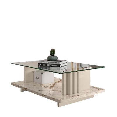 Mesa de Centro Frizz Retangular Vidro 90cm Off White Madetec Móveis